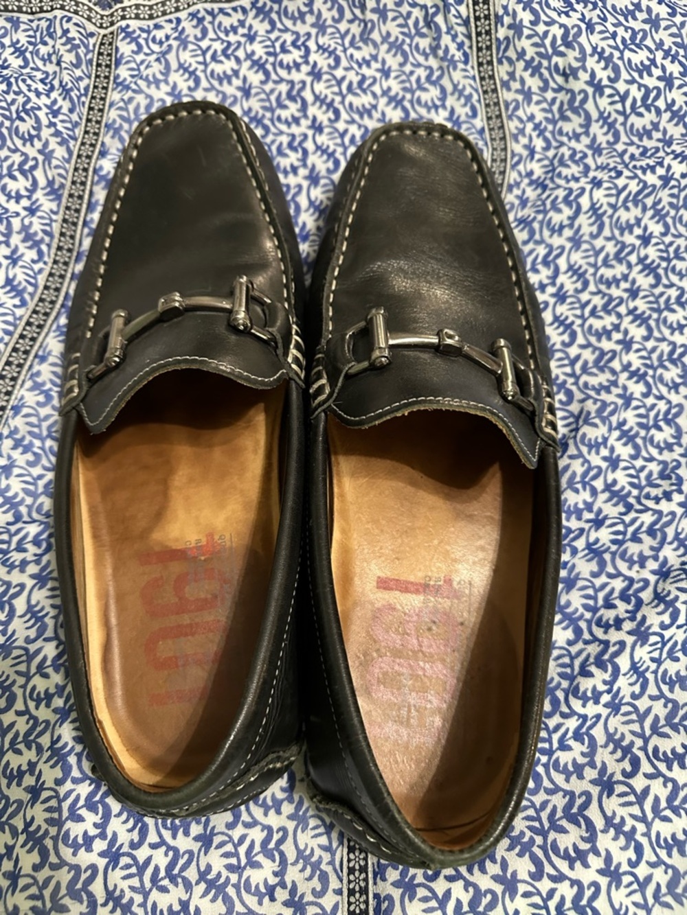 Men's Black Leather Slip-On Loafers with Metal Bit